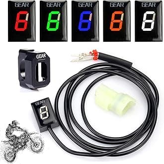 Compatible with Kawasaki Series Motorcycle Gear Indicator Universal Waterproof LED Display 6 Speed Digital Display Speedometer Shift Lever Sensors with Metal Holder Bracket, Plug & Play(Color:White)
