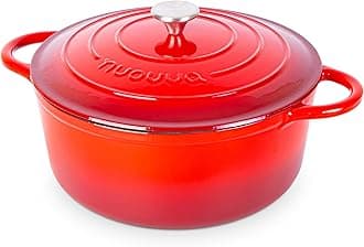 Cast Iron Dutch Oven with Lid – Non-Stick Ovenproof Enamelled Casserole Pot – Sturdy Dutch Oven Cookware – Red, 7.3-Quart, 30cm – by Nuovva