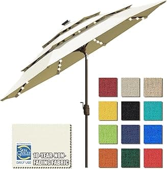 USA 10-Year-Non-Fading Solar 9ft 3 Tiers Market Umbrella with 80 LED Lights Patio Umbrellas Outdoor Table with Ventilation（Natural）