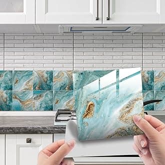 Marble Tile Stickers Vintage Floor Wall Decal Sticker Adhesive Tile Art DIY Kitchen Bathroom Backsplash Home Decor PVC Waterproof Oil Proof New 6x6 Inches 20pc