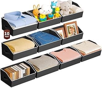 Large Storage Bins for Organizing - 10 Pack Trapezoid Organizing Bins, Foldable Fabric Baskets with Handles for Home Organization, Ideal for Closet, Basket and Shelf Storage, Black