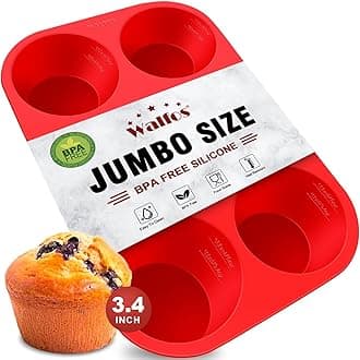 Walfos Silicone Texas Muffin Pan - 6 Cup Jumbo Silicone Cupcake Pan, Non-Stick Silicone, Just PoP Out! Perfect for Egg Muffin, Big Cupcake - BPA Free and Dishwasher Safe