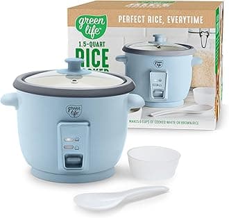 Rice Cooker with Removable PFAS-Free Ceramic Nonstick Pot, 3-Cups Uncooked/6-Cups Cooked, Grains & Oatmeal Multicooker, Compact One-Switch Design, Auto Keep Warm, Easy Clean, Blue Haze