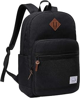 VASCHY School Backpack, Water Resistant Casual Daypack Travel Backpack Bookbag for Men Women with Padded Laptop Sleeve Black