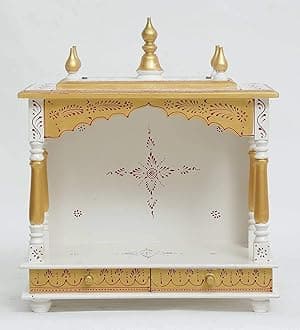 MDF and Wood Home Temple, Pooja Mandir, Mandap Marble Temple Mandir for Home Wall Mounted (LXBXH, 20X12x24 Inch, White and Golden)