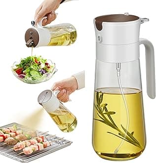 Glass Olive Oil Dispenser Bottle & Oil Sprayer Bottle 2 In 1 for Kitchen Cooking, Auto Flip Cap, 18oz White