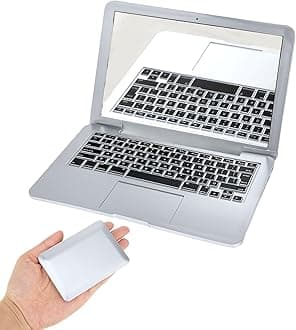 Mini Laptop Mirror, 1 Pcs Pocket Size Laptop Shaped Mini Makeup Mirror Portable Small Compact Folding Computer Mirror for Dollhouse Pet Travel Home Makeup Decorations (Silver)