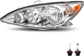 JSBOYAT Headlight Assembly Replacement for 2005 2006 Toyota Camry LE XLE SE Bulbs Included (Chrome Housing & Amber Reflector), Driver Side