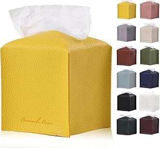 Premium PU Leather Tissue Box Holder - Elegant Hotel-Style Tissue Box Cover for Home, Office & Car Décor, Tissues Cube Organizer for a Natural & Classic Look (Yellow)
