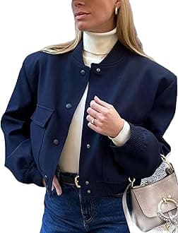 Womens Cropped Bomber Jacket Button Down Varsity Jackets Shackets with Pockets