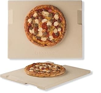 Pizza Stone 15x12 Inch Rectangular, Cordierite Baking Stone for Oven Grill BBQ, Crack Resistant with 4 Built-in Handles for Crispy Crust Bread Cookies