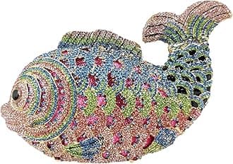 Boutique De FGG Fisch Kristall Clutch-Handtasche Damen Abendhandtasche Braut Hochzeit Strass Clutches Partytasche,Mini