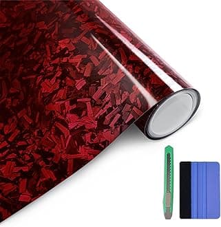Arespark Gloss Forged Carbon Fiber Vinyl Wrap, Car Carbon Fiber Vinyl Wrap Decal Sticker Film Sheet with Air Release (1ft x3.5ft, Red)