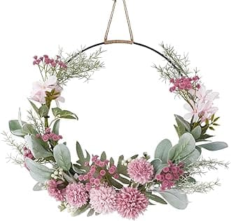 Weldomcor Artificial Floral Wreath for Front Door Floral Hoop Wreath Decor with Purple Flowers Green Leaves Garland Spring Wall Window Home Hanging Decorations