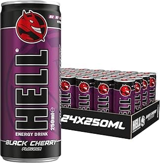 HELL Energy Drink Black Cherry Flavour | 24 x 250ml Cans Multipack | 32mg/100ml Caffeine | Contains Vitamins B2 B3 B5 B6 B12 | Preservative Free | Vegan | Reduce Fatigue & Boost Energy