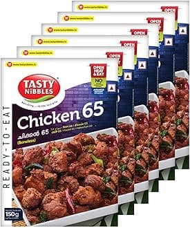 TASTY NIBBLES Ready to Eat Chicken 65 | Kerala Special | Open Heat & Eat | Non-Vegetarian | No Added Preservatives | Japanese Retort Technology 150GM Pouch (Pack of 6)