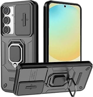 for Samsung S24 FE Case,Samsung Galaxy S24 FE Case with [Sliding Camera Cover][360° Rotate Ring Kickstand] Heavy Duty Protective Shockproof Phone Case for Samsung S24 FE Cover,Black