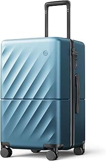NINETYGO Trunk Luggage 22 Inch, Small Checked Luggage with Double Spinner Wheels, Anti-Burst Zipper, Hard Case PC Suitcase, Lightweight Travel Luggage, TSA Approved (Topaz Blue, Hudson)