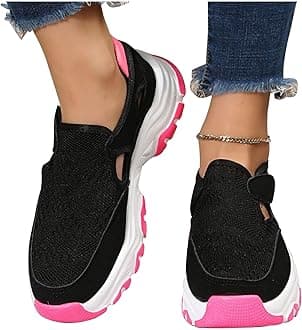 EEUK Orthopedic Diabetic Walking Sneakers 2023 Fashion, Comfy Canvas Shoes Women Fashion Trainers Womens Fly Woven Breathable Walking Shoes Breathable Mesh Shoes(Size:US 8.5,Color:black Pink)