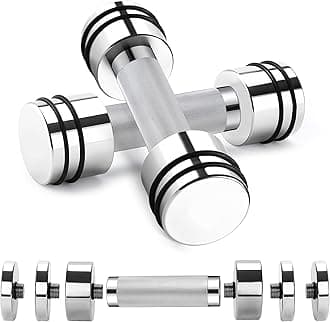 FEECCO Adjustable Weight Set, 5/7.5/10kg, Silver, Steel Handle, 2 Pieces Dumbbells