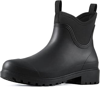 ShowaveWomen's Rain Shoes Waterproof Ankle Rain Boots Slip on Rubber Garden Booties Comfort Lined Chelsea Boot