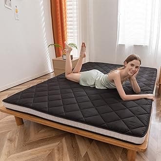 MAXYOYO Japanese Floor Futon Mattress Queen Size, Floor Mattress for Adults Queen Bed, Roll Up Folding Floor Bed, Diamond Patterned Japanese Futon, Black