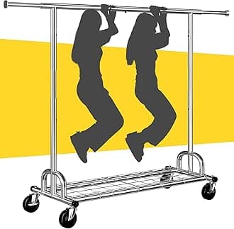Raybee Clothes Rack Heavy Duty Clothing Rack Load 485LBS Rolling Clothes Racks for Hanging Clothes, Commercial Garment Rack Heavy Duty Clothes Rack Collapsible ＆ Portable Clothing Rack with Wheels