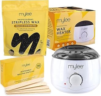 Professional Waxing Kit with Wax Heater, Hard Wax Beads 500g, Spatulas - Stripless Depilatory Waxing Pellets Solid Film Beans No Strip Needed (Charcoal & Green Tea)