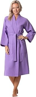 Turkish Cotton Waffle Weave Lightweight Kimono Spa Bathrobe for Women