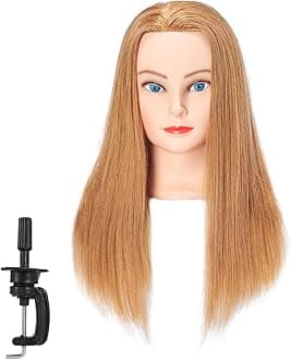Hairginkgo Mannequin Head 20"-22" Human Hair Manikin Head Hairdresser Training Head Cosmetology Doll Head for Styling Dye Cutting Braiding Practice with Clamp Stand (92018W2714)