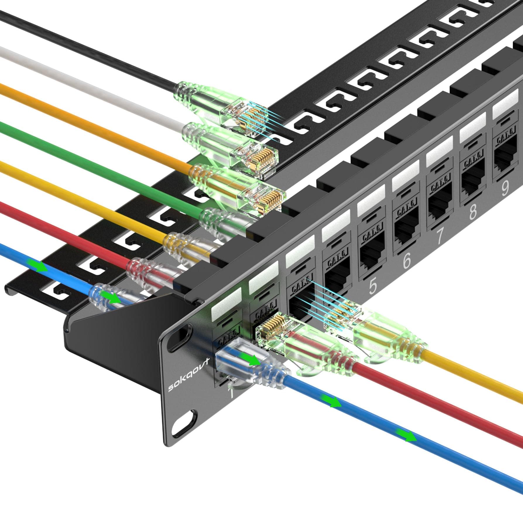 Patch Panel 24 Port Cat6 with Coupler Keystone, Cat6 Network Patch Panel 10G No Punch Down, Time-Saver Ethernet 1U Rj45 Panel with Sturdy Back Bar, 19 Inch Coupler Network Panel
