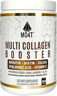 MO4T Multi Collagen Booster Powder – Extra Strength Collagen Supplement with Added Keratin, Biotin, Hyaluronic Acid, Vitamin C & Silica – Complete Doses of Extra Nutrients for Hair Nail & Skin–