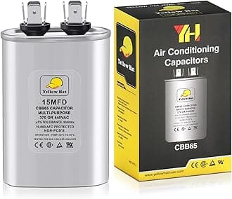 Capacitor for Air Conditioner 15 uf MFD 370 or 440 Volt VAC, CBB65 Multi-Purpose Oval Capacitor for AC Motor Run or Fan Motor Start or Condenser Straight