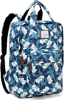 VASCHY School Backpack for Women/Teen Girls, Travel Backpack Water Resistant College High School Computer Bag Student Bookbag,Blue Gardenia