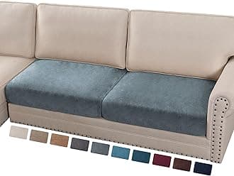 PrinceDeco Velvet Couch Cushion Cover Soft Stretch Cushion Slipcover for Chair Loveseat Sofa Cushion Furniture Protector Seat Cushion Sofa Cover Each Width Up to 40", Stone Blue