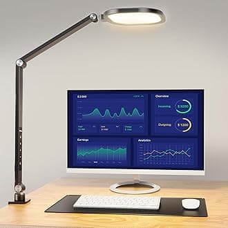 Desk Lights for Home Office, 1200 Lumen LED Desk Lamps with Clamp, Highly Eye-Caring Video Conference Light for Computer, 3 Color 10 Brightness Levels for Ideal Lighting, Remote, Memory & Timer