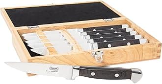 Steak Knife Set, 6-Piece German Stainless Steel Knives with Pakkawood Handles and Wooden Box, Hand Wash Only, Black