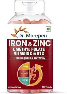 - DR. MOREPEN Iron & Zinc Tablets | Enriched with Iron, Zinc, Vitamin C & B12 | Natural & Safe for Men and Women | 60 Veg Tablets