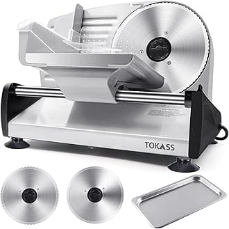 200W Meat Slicer Machine for Home Use,Deli Slicer with 2 Removable 7.5'' Stainless Steel Blades,Adjustable Dial for 0-15mm,Electric Food Slicer for Meat,Bread,Easy to Clean (200W+2 Blades+Silver)