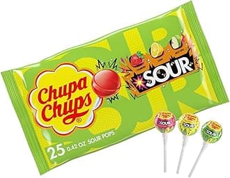 SOUR Lollipops, Variety Pack, Lemon, Strawbery & Apple Flavored, Individually Wrapped Bulk Sour Candy Suckers for Adults & Kids, Bag of 25