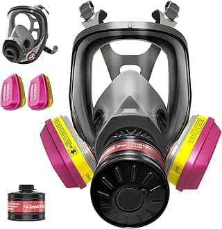 Full Face Gas Masks Survival Nuclear and Chemical, Full Face Respirator Mask With Filters 60923 and 40mm Filter Against Dust, Organic Vapor, Gases Used for Painting, Chemical, Epoxy Resin, Welding