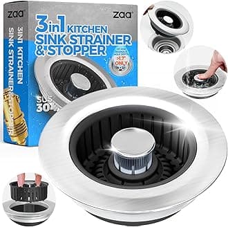 Upgraded 3in1 Kitchen Sink Drain Strainer and Sink Stopper, Stainless Steel Kitchen Drain Plug & Cover with Anti-Clogging Basket Strainer, Fit US Standard 3-1/2'' Sink Drain Hole, Brushed Black