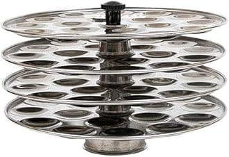 Dharam Paul Traders Stainless Steel Mini Idle Maker Stand with 4 Plates and 48 Cavities, 12 Holes per Plate