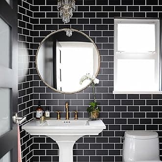 Alwayspon 27Pcs Wall Tile Transfers Sticker for Home Decor, Peel and Stick Self-Adhesive Splashback, Stick on Tile Decals for Living Room Kitchen Bathroom Decor, Black