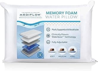 Water Pillow with Memory Foam — Adjustable Waterbase; One-Piece Foam; Clinically Shown to Reduce Neck Pain; Deep, Uninterrupted Sleep; Side/Back/Stomach Sleepers, Standard/Queen (Single Pack)
