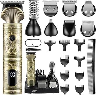 VGR Beard Trimmer Kit for Men Rechargeable Professional,6 in 1 Cordless Hair Clipper,21Pieces Beard Grooming Kit with Hair Clippers Trimmer Foil Shaver for Face,Body,Nose,Mustache