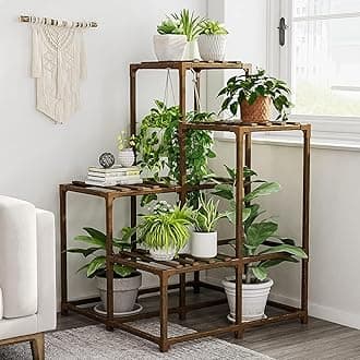 Bamworld Plant Stand Indoor Outdoor Corner Shelf Plant Holder 4-Pot Flower Stand Wood Plant Rack Indoor Multiple Plants Patio Balcony Garden Livingroom