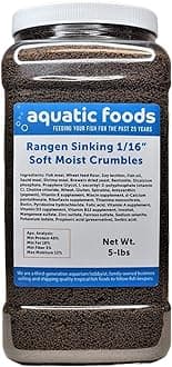 Aquatic Foods Inc. 1/16" Soft Moist Sinking Salmon Crumbles for Baby Axolotls, Shrimp, Snails, Crabs, Small Amphibians, Bottom Tropical Fish...5-lb Lg Jar
