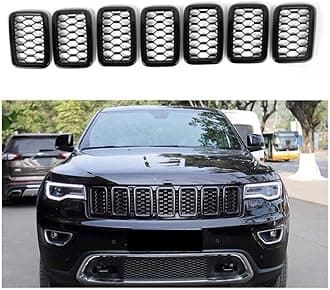 Front Grille Honeycomb Grill Inserts Fits For Jeep Grand Cherokee 2017 2018 2019 2020 2021 7 PCS Black