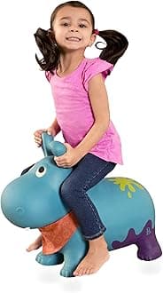 B. toys – Bouncy Boing Inflatable Hippo Ride – On Bouncer with Air Pump Included – Hankypants – Fun Bouncing Toy for Toddlers 18 Months and Up, Blue
